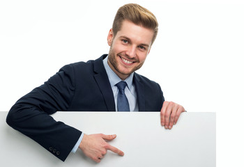 Wall Mural - business man holding white board