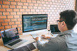 © Ngampol - Professional Developer programmer working a software website design and coding technology, writing codes and database in company office, Global cyber connection technology