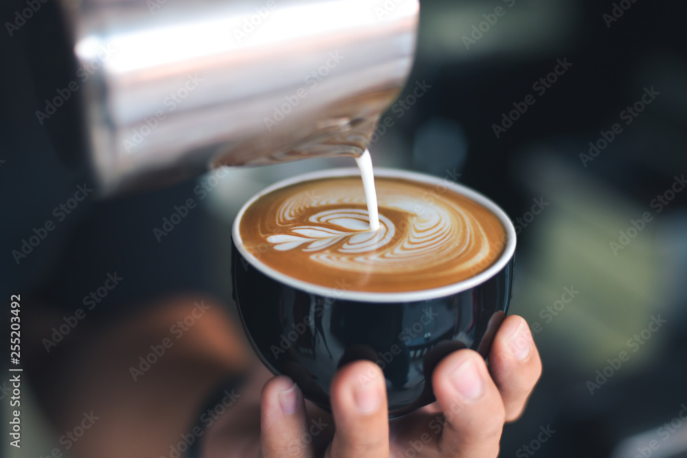 coffee latte art make by barista - obrazy, fototapety, plakaty 