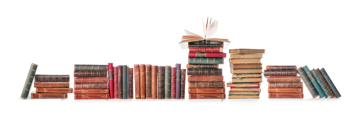 Old books row isolated on white with clipping path