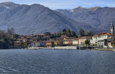 Wall Mural - Mergozzo, Piedmont, Italy. March 2019. View of the village