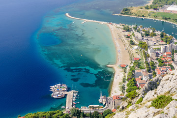 Wall Mural - Beautiful aerial view of the coastline and the Adriatic sea, Omis town, Dalmatia region, Croatia