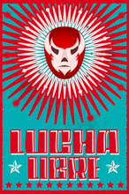 Lucha Libre, Wrestling Spanish Text Mexican Wrestler Mask Silkscreen Style Poster