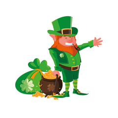 saint patrick lemprechaun with treasure cauldron