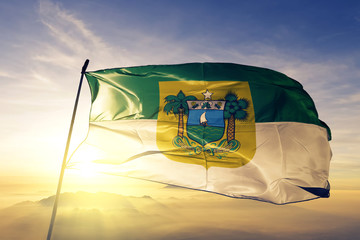 Wall Mural - Rio Grande do Norte state of Brazil flag waving on the top sunrise mist fog