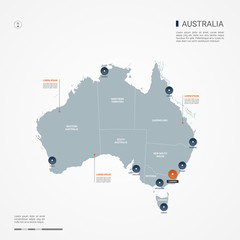 Wall Mural - australia map with borders, cities, capital canberra and administrative divisions. infographic vecto