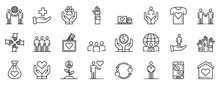 Volunteering Icons Set. Outline Set Of Volunteering Vector Icons For Web Design Isolated On White Background