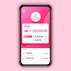 vector design of account balance mobile application. user interface 
