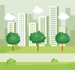 Sticker - nature trees with bushes and building cityscape