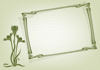 Wall Mural - Rectangular retro framework with decorative floral element and background. Art Nouveau style, green colors. A4, A3 page proportions. Pattern swatch included in EPS file.