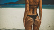© South House Studio - closeup nice back shot of girl with her butt in sand standing on white beach