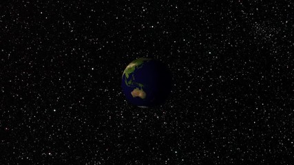 Wall Mural - Travel to Earth, rotating globe in solar system on moving stars dark background. Contains public domain image by Nasa