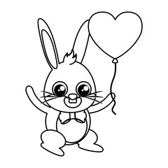 Wall Mural - beautiful rabbit with heart balloon helium easter character