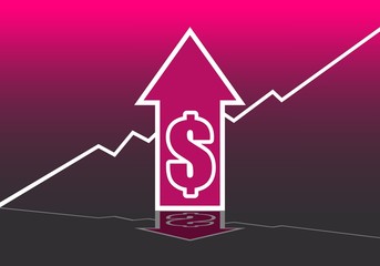 Wall Mural - Dollar sign and rise up arrow. Growth trade chart diagram. Relative for retail business