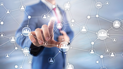 HR human resources management concept corporate organisation structure mixed media double exposure virtual screen