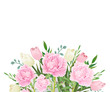 Background with a bouquet of peonies and tulips