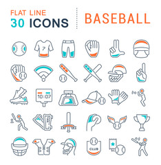 Poster - set vector line icons of baseball.