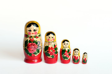 set of matryoshka of 5 pieces on a white background 