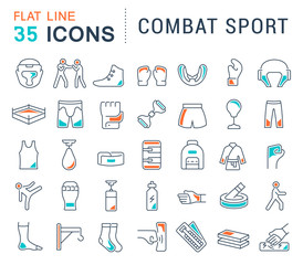 Poster - Set Vector Line Icons of Combat Sport.