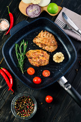 Poster - barbecue steak in a pan