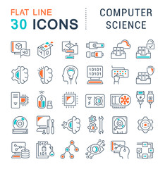 set vector line icons of computer science.