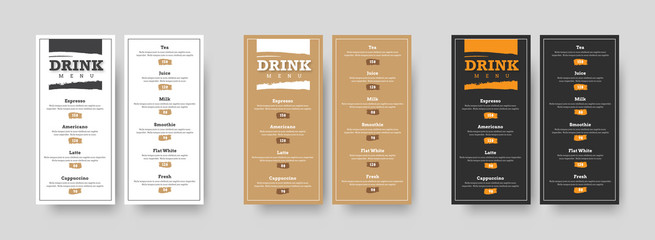 Fototapete - DL vertical vector menu design with grunge texture dice for headers and prices.