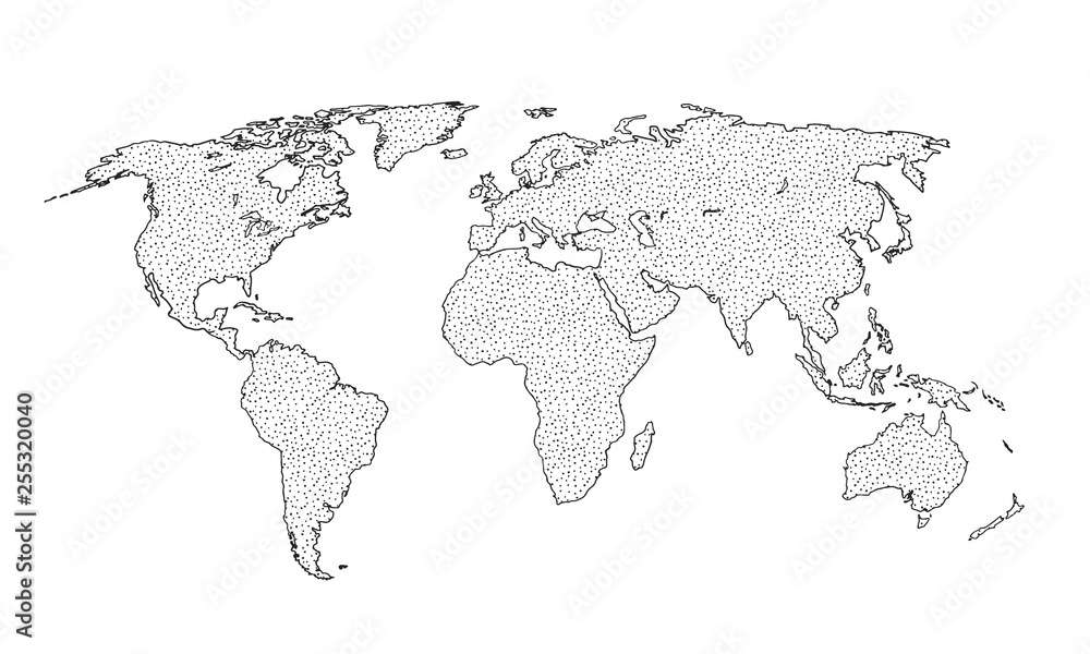 Best doodle world map for your design. Hand drawn freehand editable ...