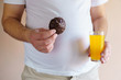 fattening food, high-calorie snack. weight loss, dietary, balanced nutrition. overweight man eating unhealthy chocolate cookies