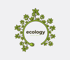 Ecology theme Earth Day flyer template Bright green trees and buildings concept. Poster, card, label, banner design.