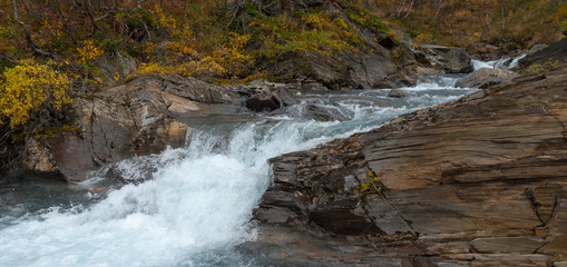 River in autumn. Abisko national park in Sweden.