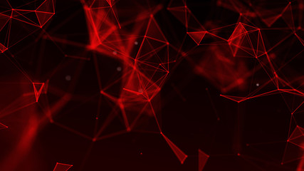 Wall Mural - Abstract red polygonal space. Molecular structure and communication. Network connection structure. Big data digital background. 3d rendering.