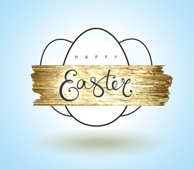 Wall Mural - Happy Easter card with lettering, gold paint, egg