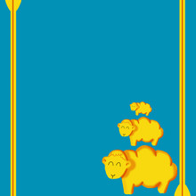 Yellow  Frame Blue Background Yellow Sheep 