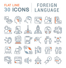 Canvas Print - Set Vector Line Icons of Foreign Language.