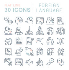 Canvas Print - Set Vector Line Icons of Foreign Language.