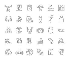 Poster - Set Vector Line Icons of Heavy Athletics.