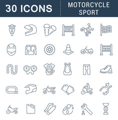 Sticker - Set Vector Line Icons of Motorcycle Sport.