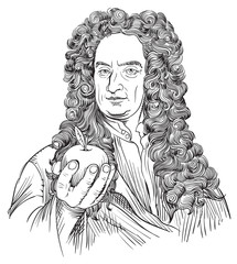 Wall Mural - Isaac Newton portrait in line art illustration
