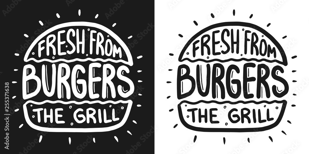 Best burger lettering with rays and engraving bun. White vector vintage ...