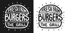 Best Burger Lettering With Rays And Engraving Bun. White Vector Vintage Illustration On Dark Chalkboard. For Poster And Menu.