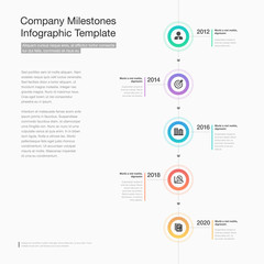 Poster - Modern infographic for company milestones timeline with colorful circles, glyph icons and place for your content. Easy to use for your website or presentation.