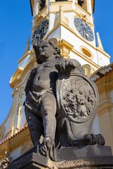 Wall Mural - PRAGUE, CZECH REPUBLIC - OCTOBER 14, 2018: The baroque angel before facade of Loreto church  - designed by Kilian Ignac (1772).