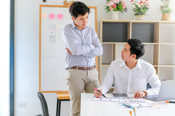 Wall Mural - young man designers planning work together on website ux app development.