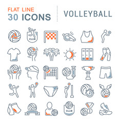 Canvas Print - Set Vector Line Icons of Volleyball.