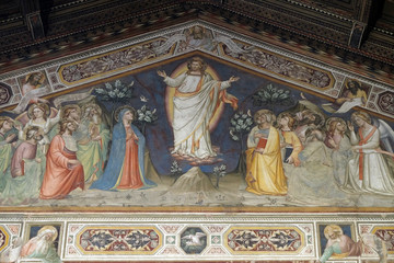  Ascension, fresco by Niccolo di Pietro Gerini, Sacristy in Basilica di Santa Croce (Basilica of the Holy Cross) in Florence, Italy