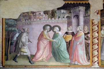 Wall Mural - Meeting at the Golden Gate, fresco by Taddeo Gaddi, Bandini Baroncelli Chapel in the Basilica di Santa Croce in Florence