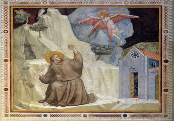 Wall Mural - St. Francis Receiving the Stigmata, fresco by Giotto, in the Bardi Chapel of the Basilica di Santa Croce (Basilica of the Holy Cross) in Florence, Italy