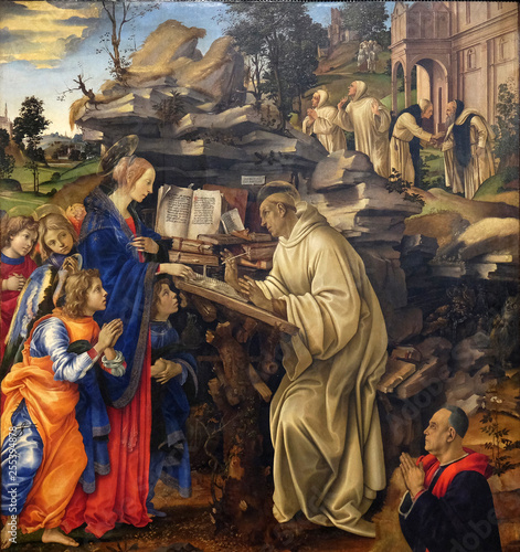 Cuadros en Lienzo Apparition of the Virgin to Saint Bernard of Clairvaux by Filippino Lippi, Badia