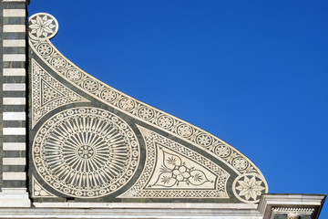 Detail from facade of Santa Maria Novella Dominican church in Florence, Italy