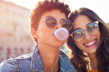 Wall Mural - happy young women enjoying outdoor